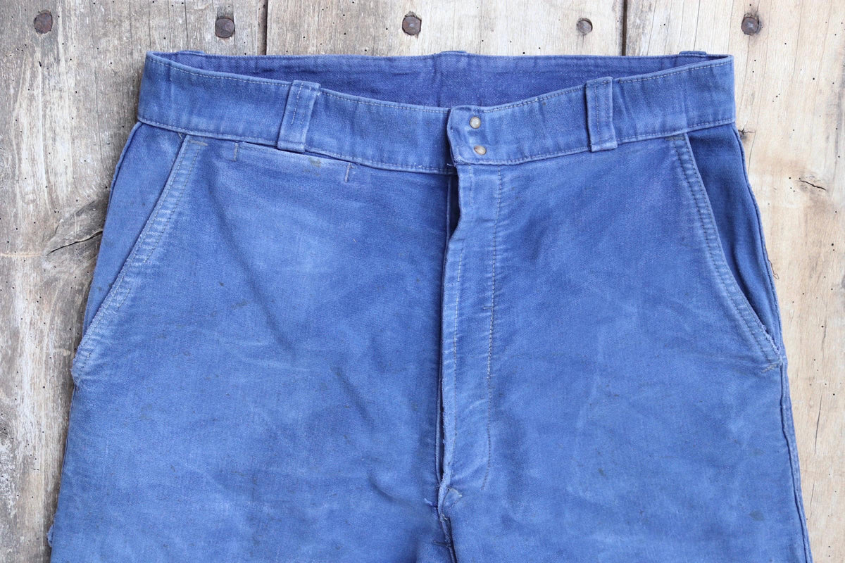 Vintage 1960s French workwear trousers - blue moleskin chore pants - 31” x 27”