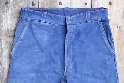 Vintage 1960s French workwear trousers - blue moleskin chore pants - 31” x 27”