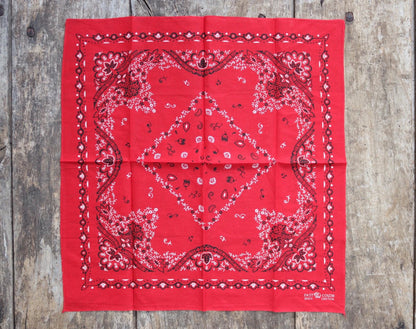 Vintage 1960s Elephant bandana - red cotton neckerchief - Western hanky
