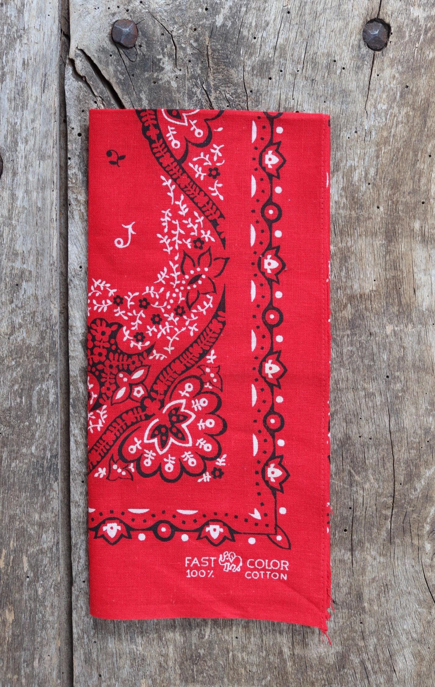 Vintage 1960s Elephant bandana - red cotton neckerchief - Western hanky