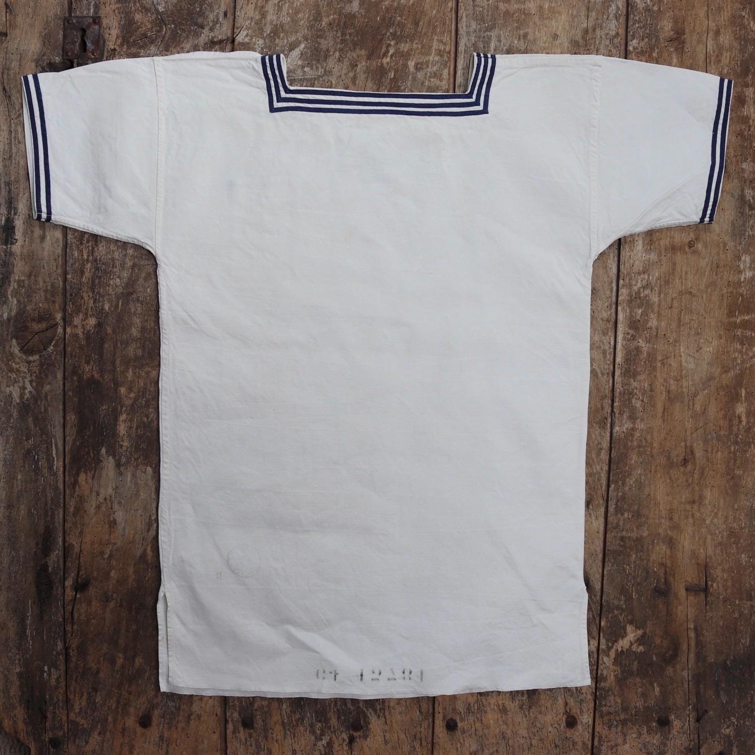 Vintage 1940s French linen sailor shirt - Marine Nationale - naval jumper - military workwear - 37” chest