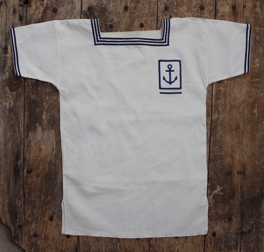 Vintage 1940s French linen sailor shirt - Marine Nationale - naval jumper - military workwear - 37” chest