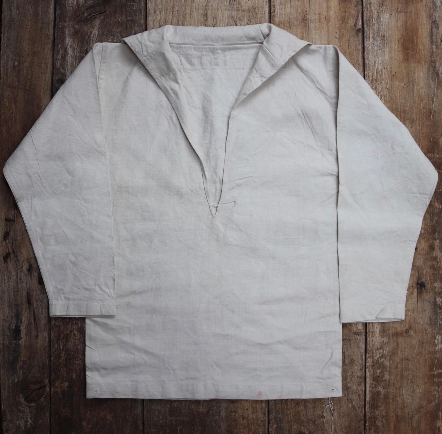Vintage 1930s Royal Navy linen sailor shirt - navy duck working jumper - military workwear - 38" chest