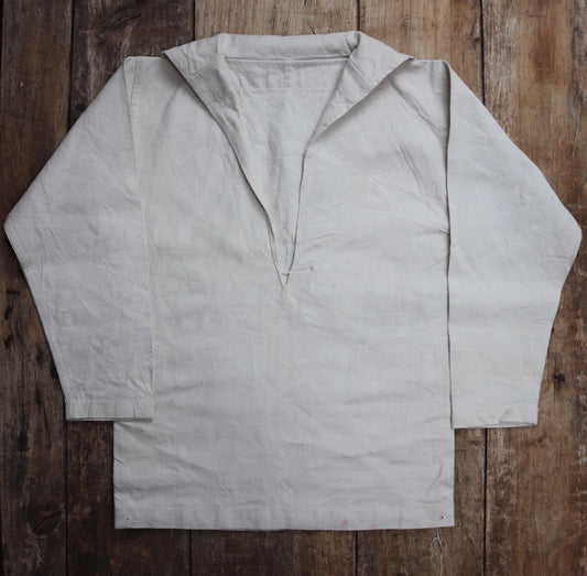 Vintage 1930s Royal Navy linen sailor shirt - navy duck working jumper - military workwear - 38" chest