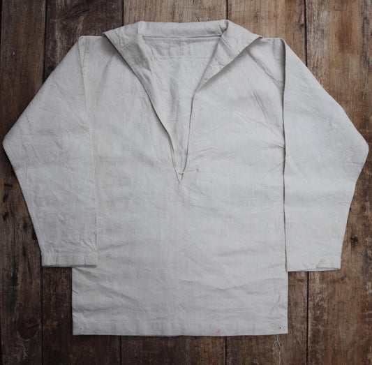 Vintage 1930s Royal Navy linen sailor shirt - navy duck working jumper - military workwear - 38" chest