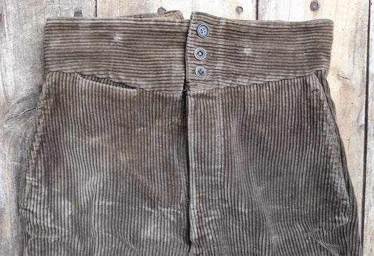 Vintage 1920s French workwear trousers - buckle back - corduroy chore pants - 33” x 26”