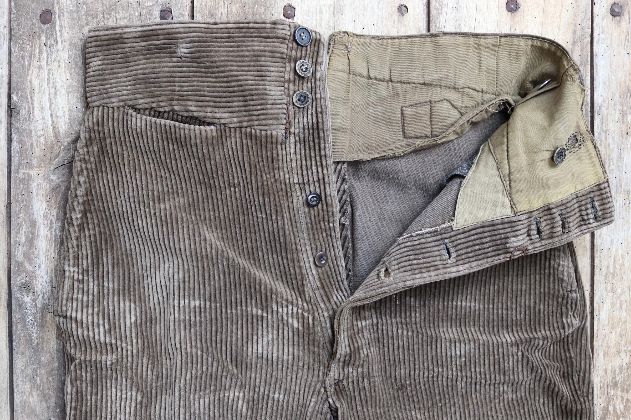 Vintage 1920s French workwear trousers - buckle back - corduroy