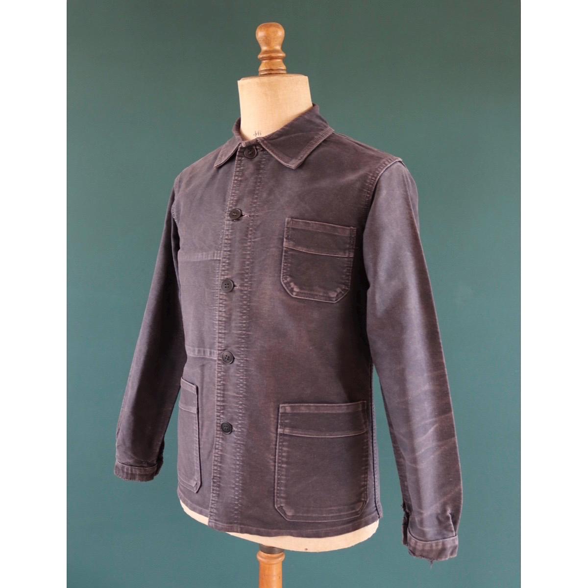 Vintage black moleskin chore jacket - Le Mont St Michel - 1950s French workwear coat - 41" chest