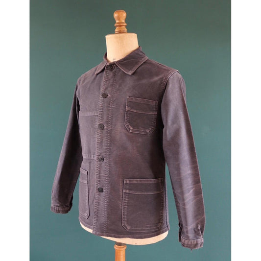 Vintage black moleskin chore jacket - Le Mont St Michel - 1950s French workwear coat - 41" chest
