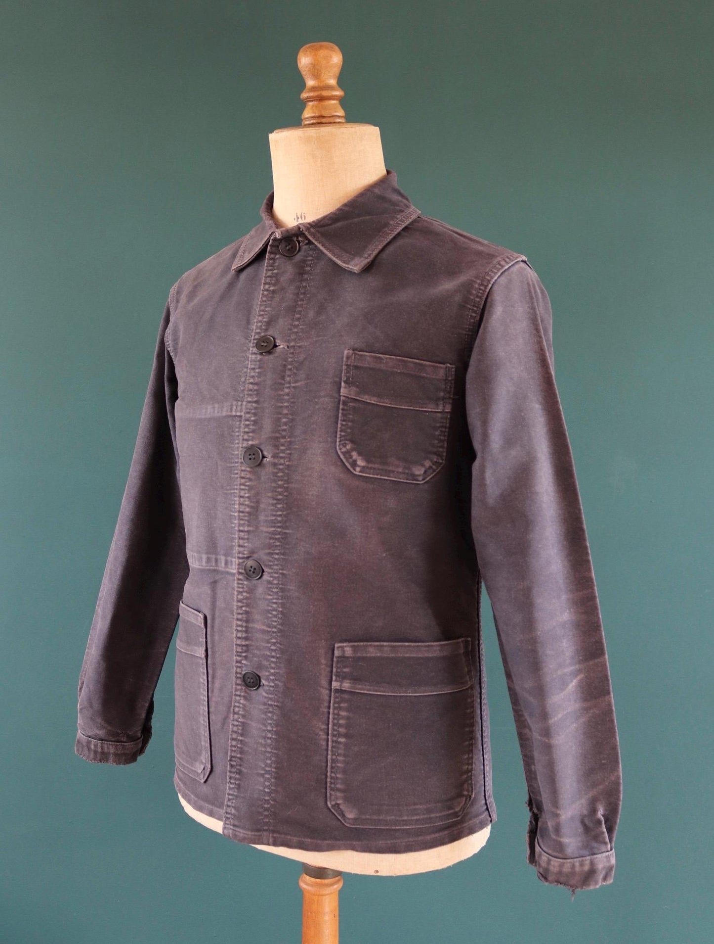 Vintage black moleskin chore jacket - Le Mont St Michel - 1950s French workwear coat - 41" chest