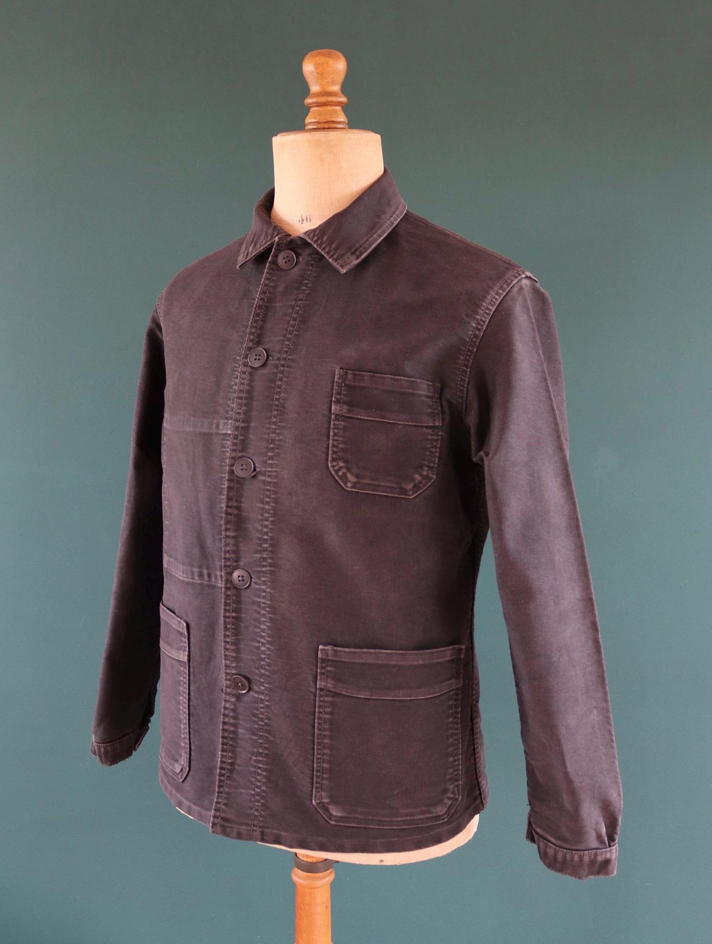 Vintage black moleskin chore jacket - Le Mont St Michel - 1940s French workwear coat - 42" chest