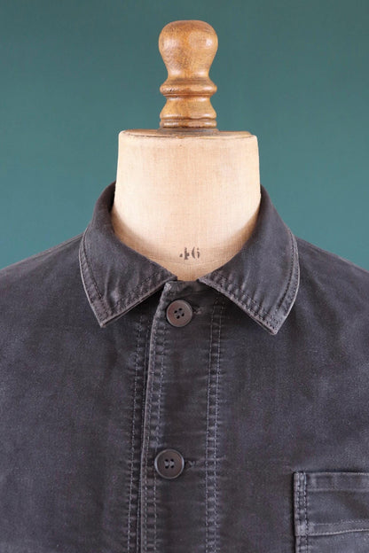 Vintage black moleskin chore jacket - Le Mont St Michel - 1940s French workwear coat - 42" chest