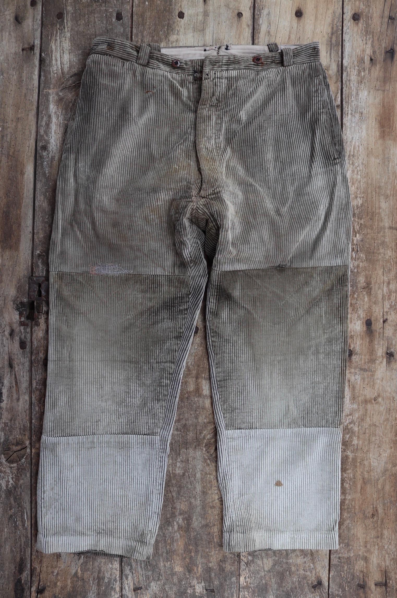 Vintage 1930s French workwear trousers - 1940s brown corduroy chore pants - buckle back - 36” x 28”