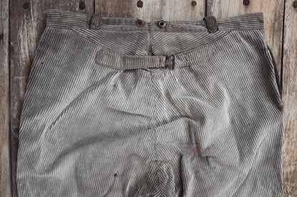 Vintage 1930s French workwear trousers - 1940s brown corduroy chore pants - buckle back - 36” x 28”