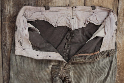 Vintage 1930s French workwear trousers - 1940s brown corduroy chore pants - buckle back - 36” x 28”