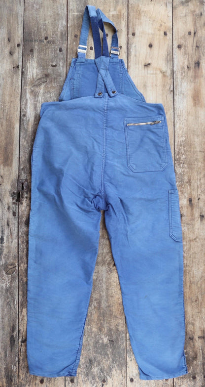 Vintage 1960s Le Mont St Michel overalls - French workwear dungarees - blue moleskin - 38” x 29”
