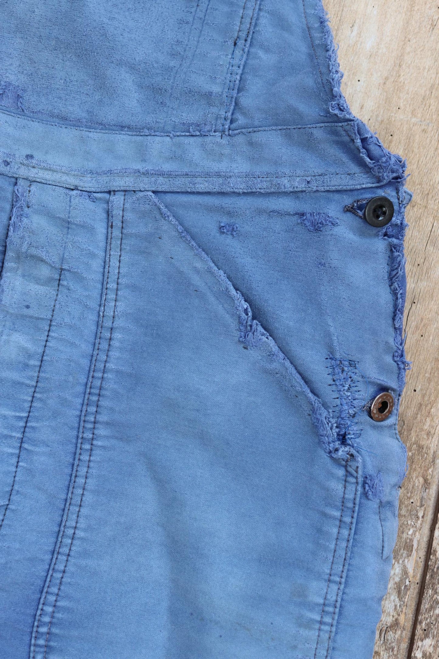 Vintage 1960s Le Mont St Michel overalls - French workwear dungarees - blue moleskin - 38” x 29”