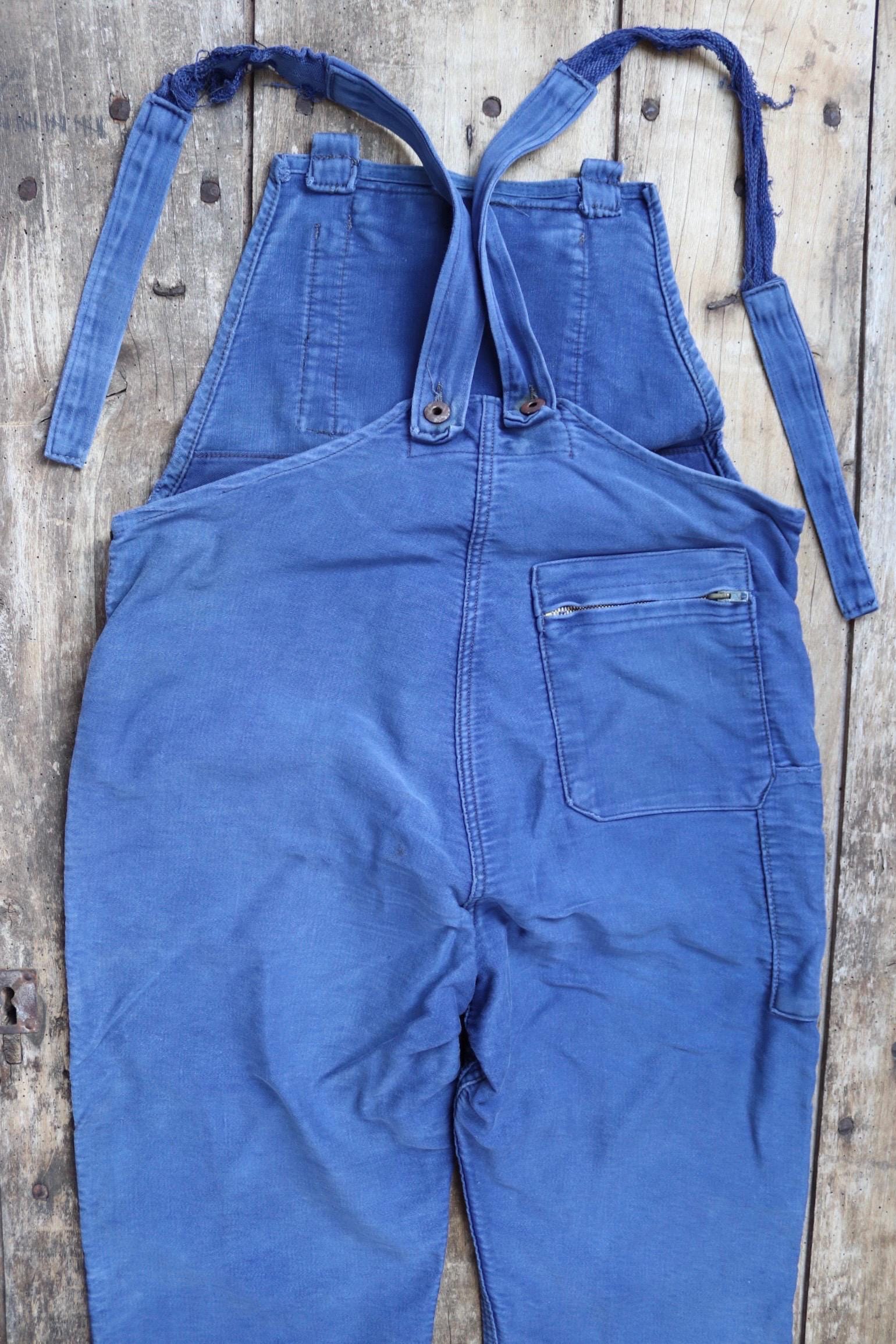 Vintage 1950s French moleksin overalls - workwear dungarees - 37” x 27”