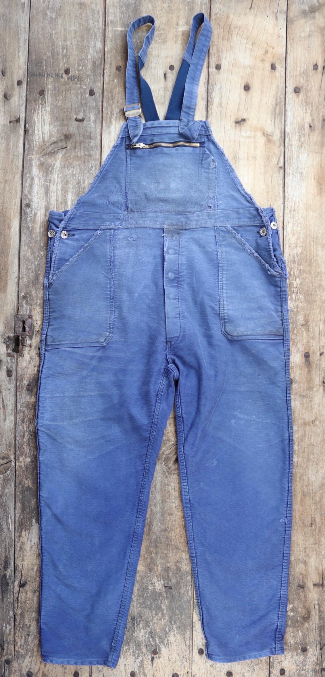 Vintage 1960s French workwear overalls - Le Mont St Michel - moleskin dungarees - 42” x 28”
