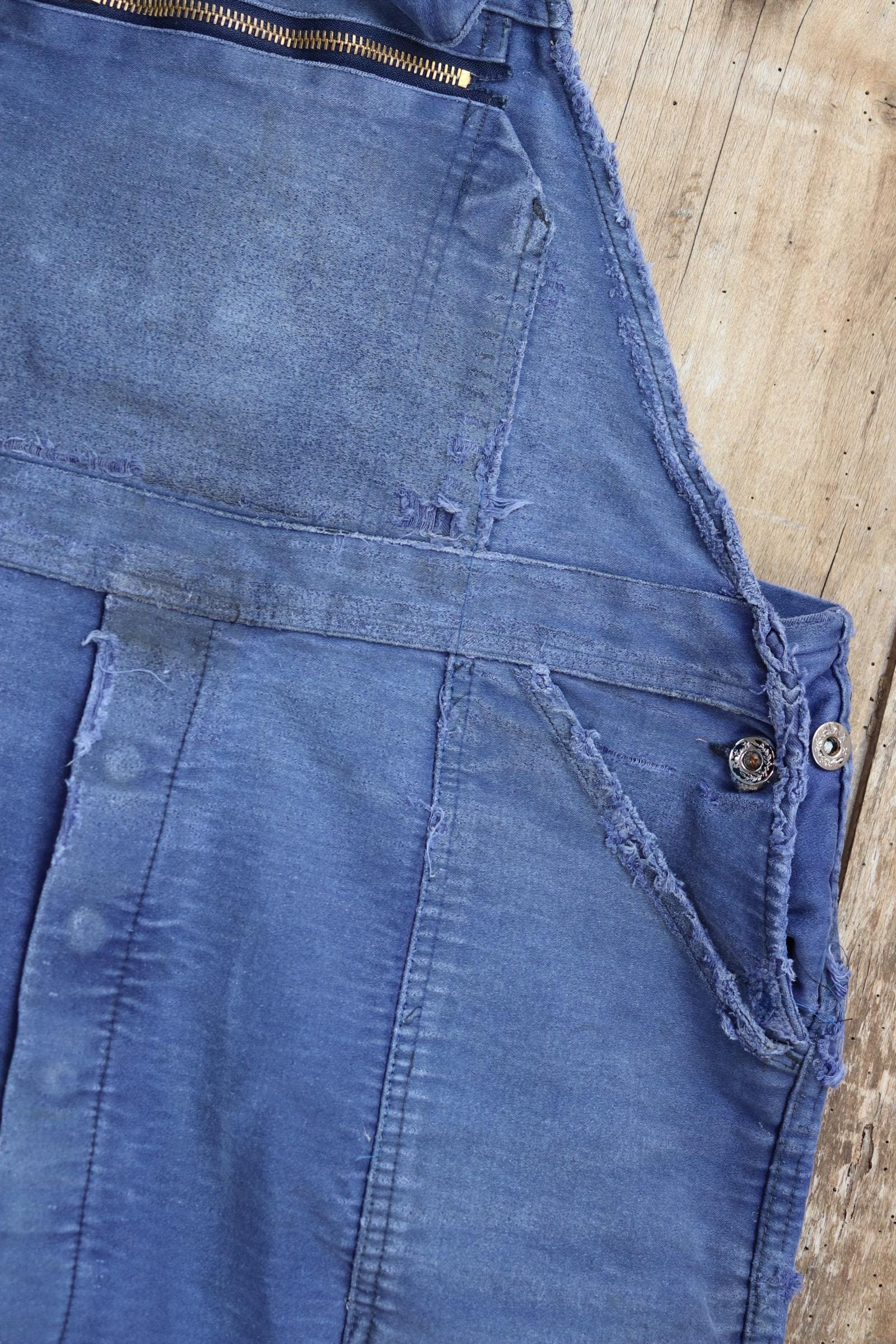 Vintage 1960s French workwear overalls - Le Mont St Michel - moleskin dungarees - 42” x 28”