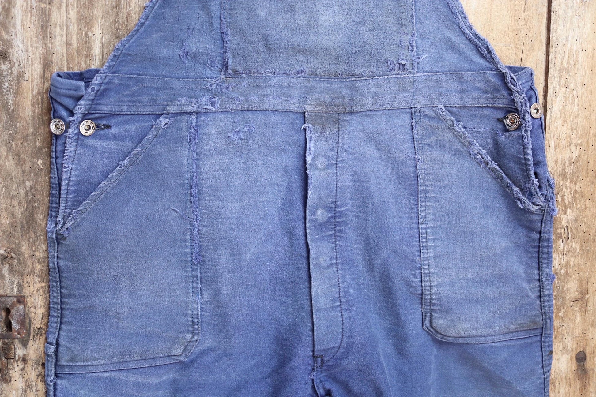 Vintage 1960s French workwear overalls - Le Mont St Michel - moleskin dungarees - 42” x 28”
