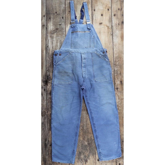 Vintage 1960s French blue moleskin dungarees - Le Mont St Michel overalls - workwear dungarees - 38” x 27”