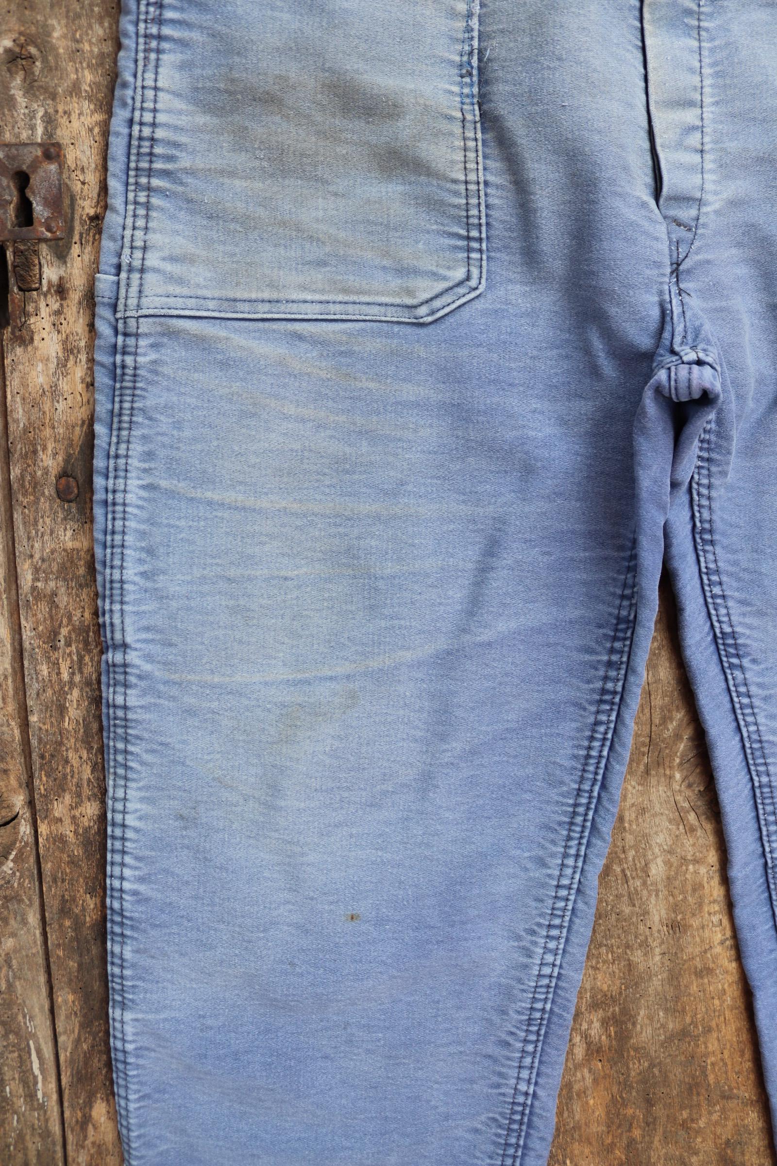 Vintage 1960s French blue moleskin dungarees - Le Mont St Michel overalls - workwear dungarees - 38” x 27”