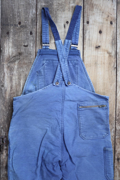 Vintage 1960s French blue moleskin dungarees - Le Mont St Michel overalls - workwear dungarees - 38” x 27”