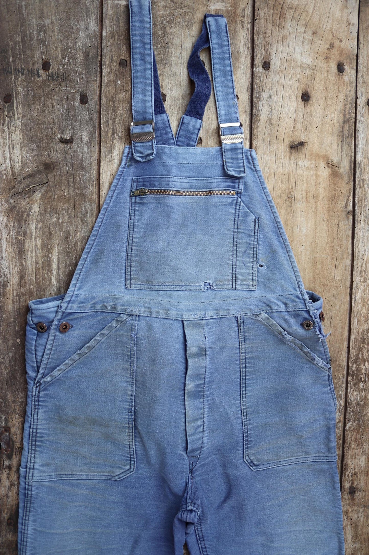 Vintage 1960s French blue moleskin dungarees - Le Mont St Michel overalls - workwear dungarees - 38” x 27”