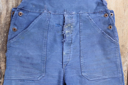 Vintage 1960s French blue moleskin overalls - workwear dungarees - 35” x 27”