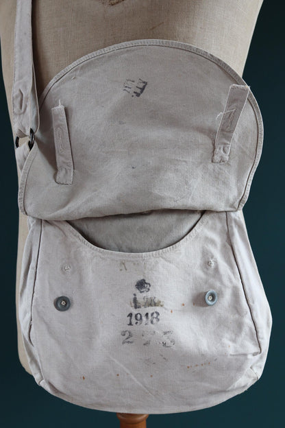 Antique WW1 military bag - Swedish army musette - cotton cross body bread bag - mattornist