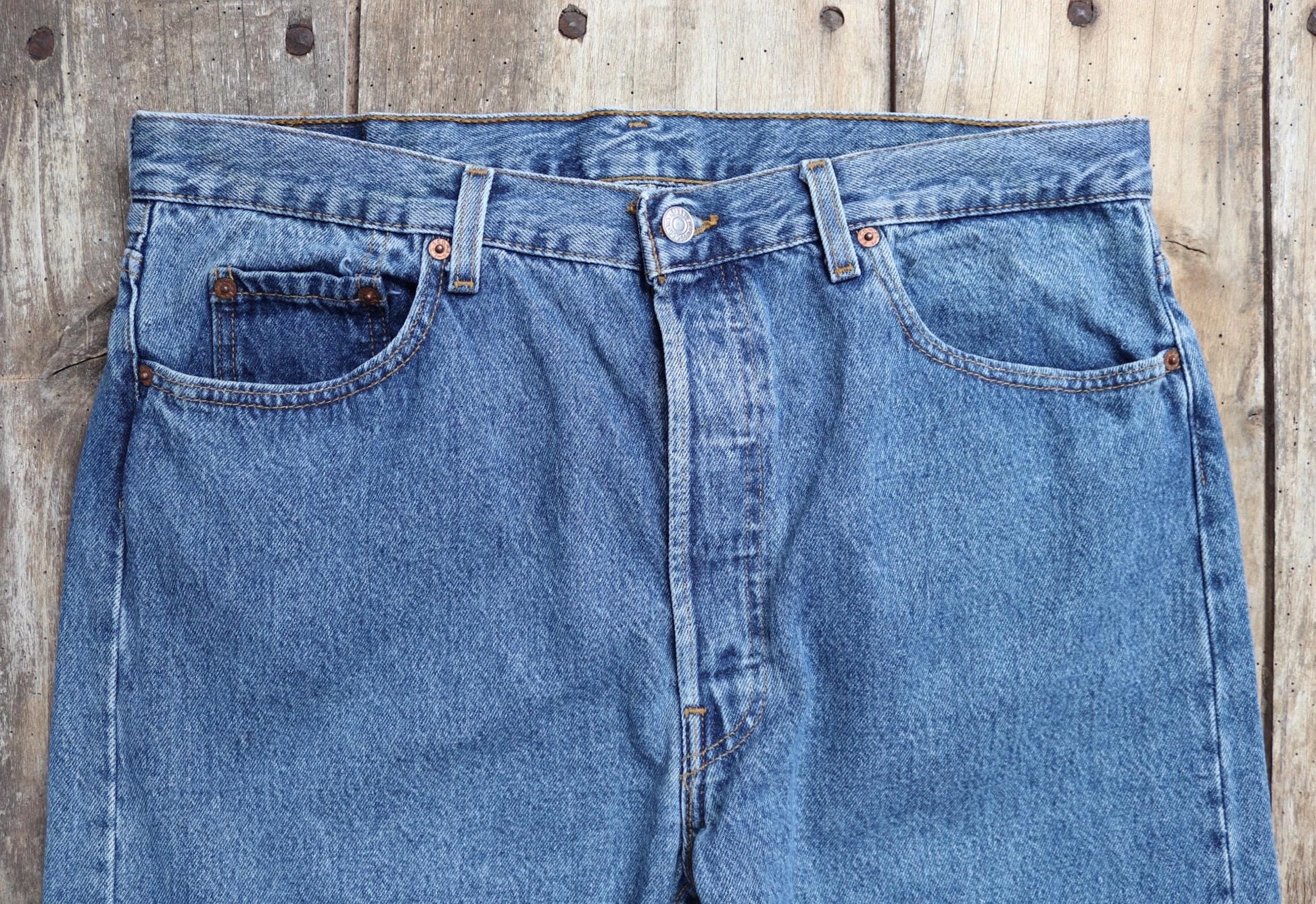 Vintage 1990s Levis 501 jeans - made in USA - blue denim workwear - 35" x 31"