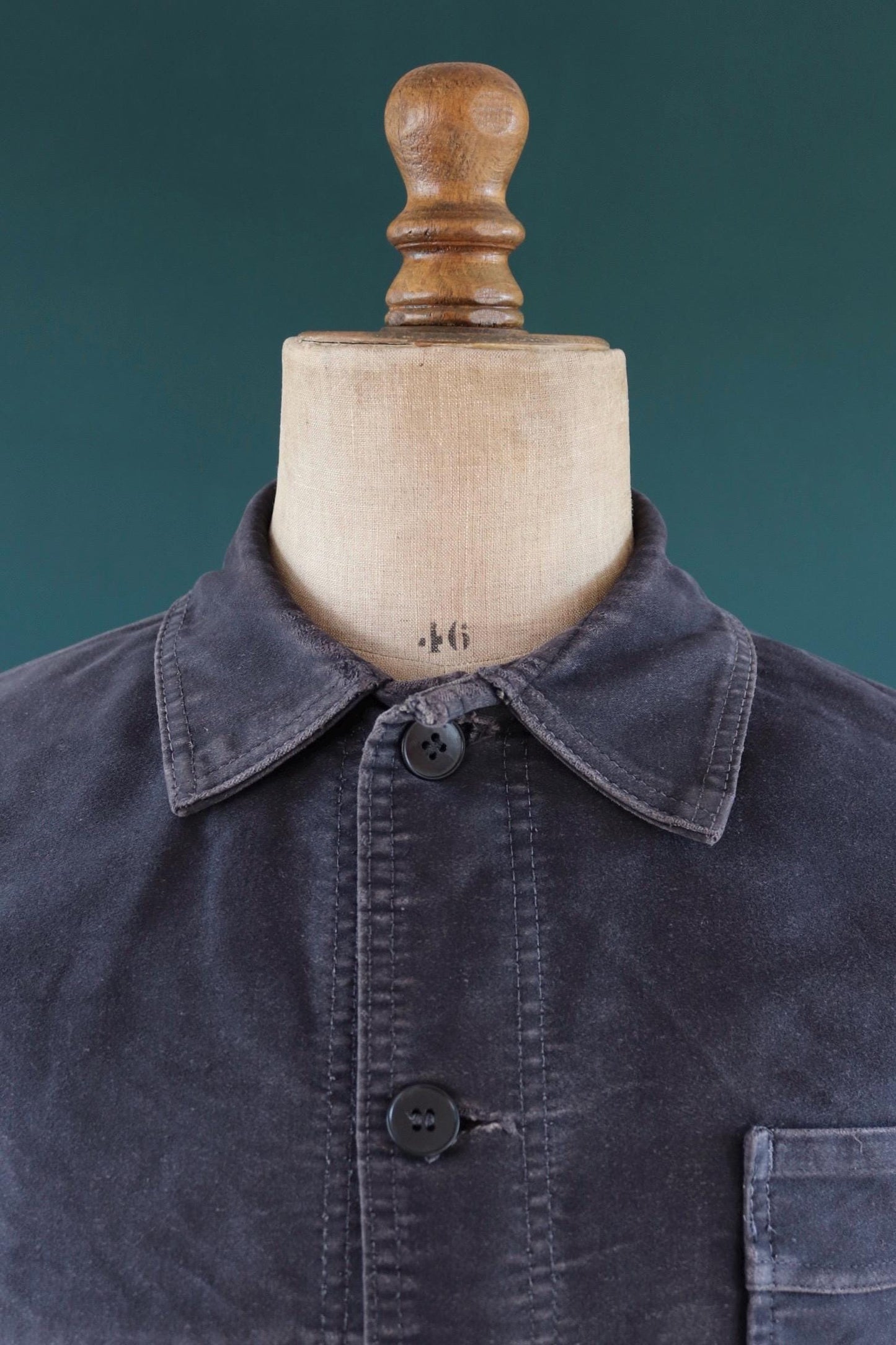 Vintage black moleskin chore jacket - Le Mont St Michel - 1950s French workwear coat - 41" chest
