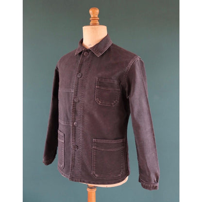 Vintage black moleskin chore jacket - Le Mont St Michel - 1940s French workwear coat - 42" chest