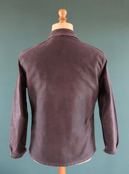 Vintage black moleskin chore jacket - Le Mont St Michel - 1940s French workwear coat - 42" chest