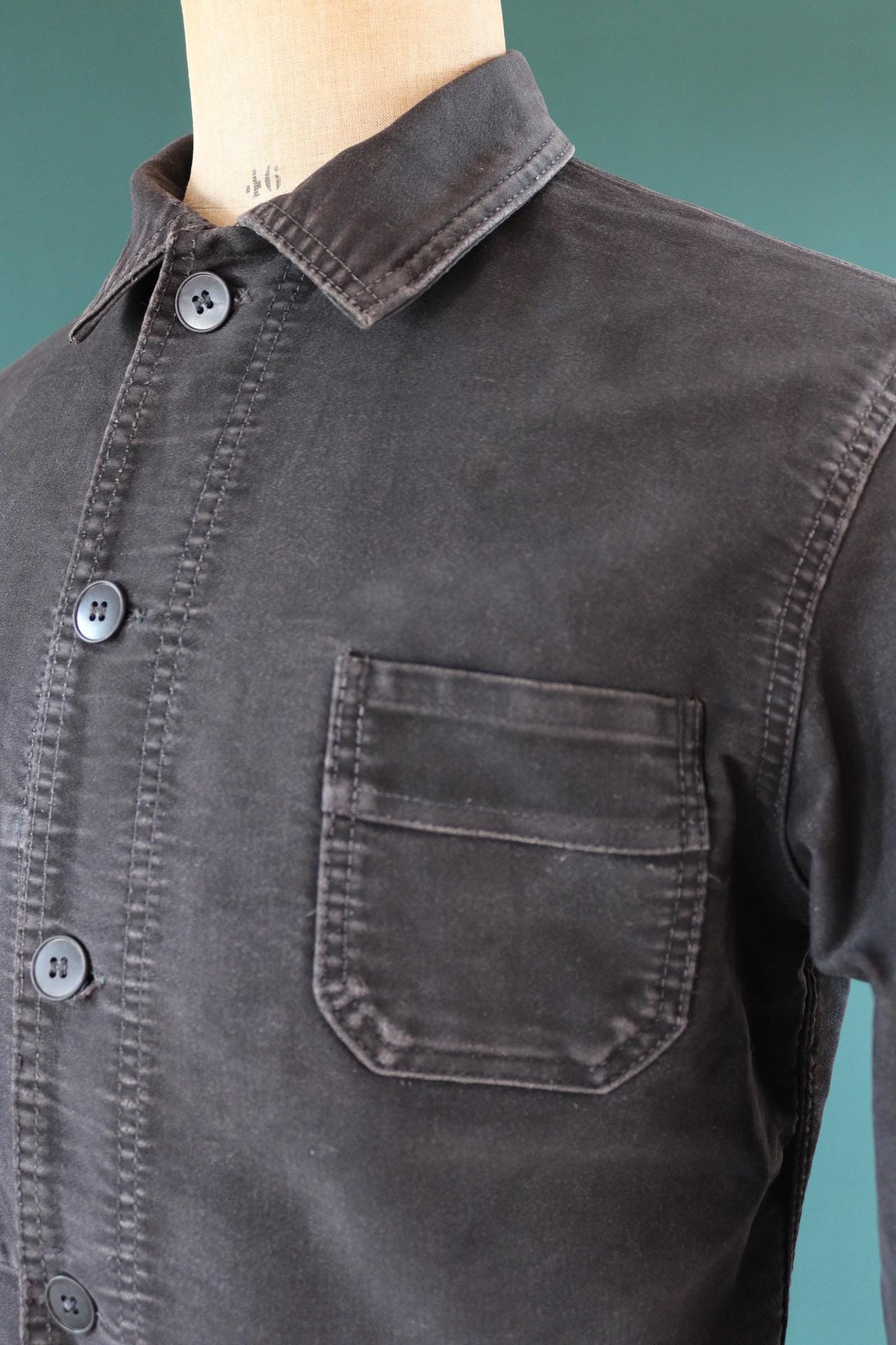 Vintage black moleskin chore jacket - Le Mont St Michel - 1940s French workwear coat - 42" chest