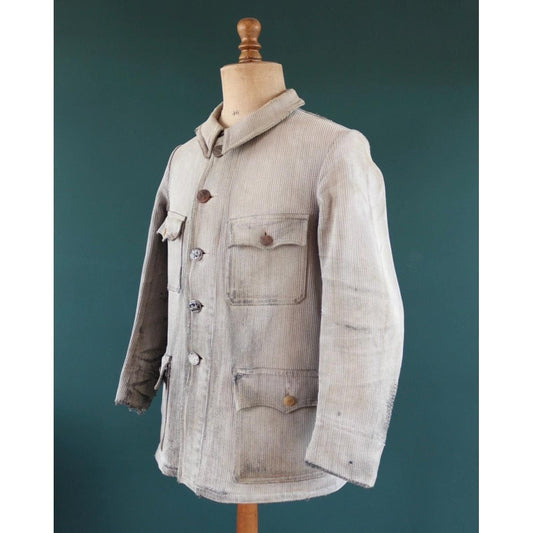 Vintage 1930s French hunting jacket - 1940s workwear - velours cotele - corduroy chore coat - 41” chest