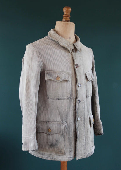 Vintage 1930s French hunting jacket - 1940s workwear - velours cotele - corduroy chore coat - 41” chest