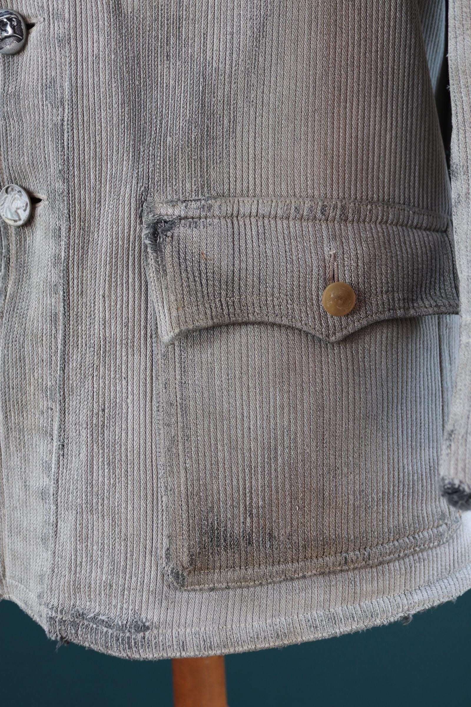 Vintage 1930s French hunting jacket - 1940s workwear - velours cotele - corduroy chore coat - 41” chest