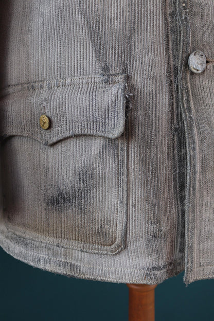 Vintage 1930s French hunting jacket - 1940s workwear - velours cotele - corduroy chore coat - 41” chest