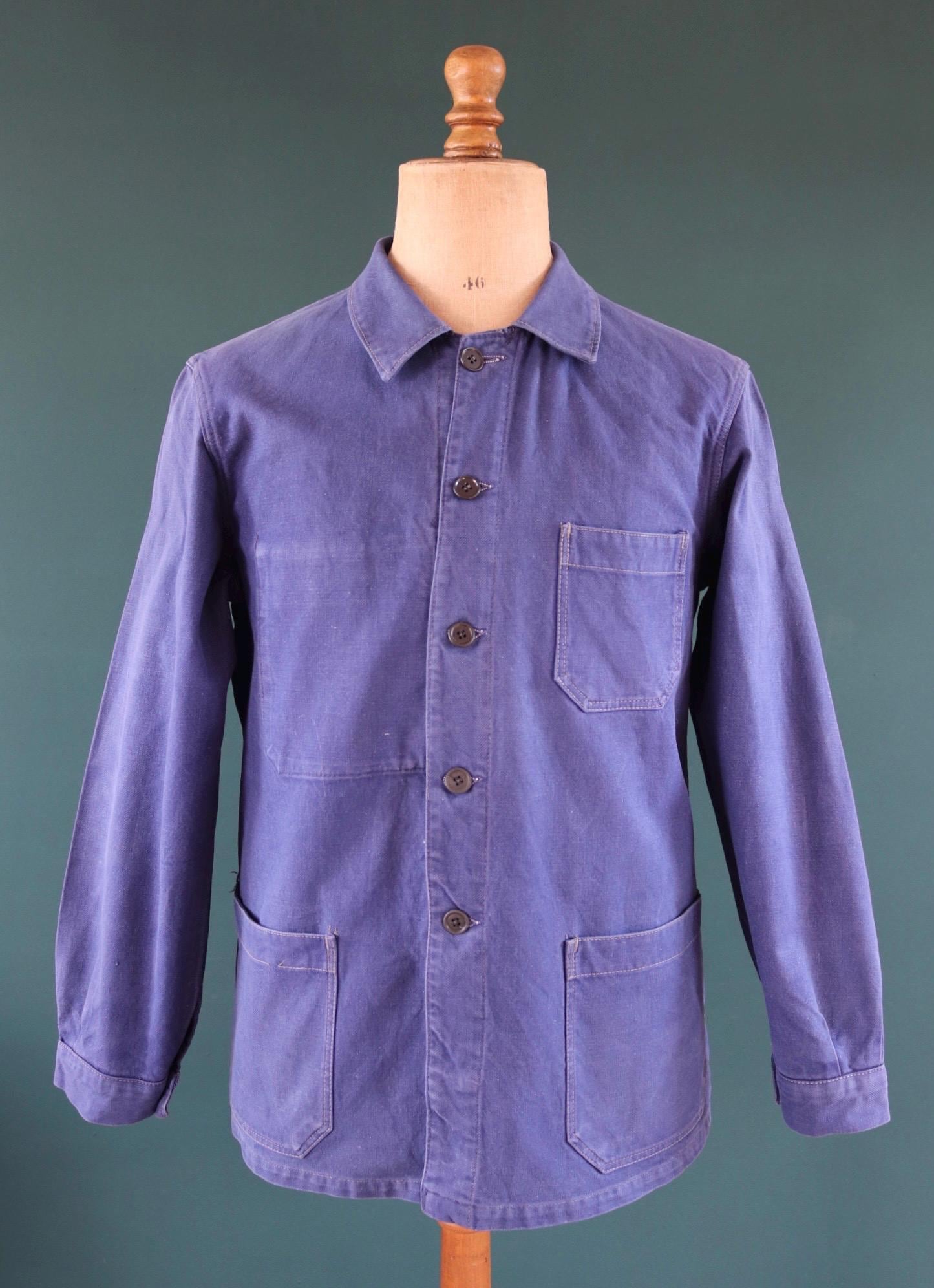 Vintage 1960s French workwear jacket - Vêtra - blue cotton twill chore coat - 42” chest