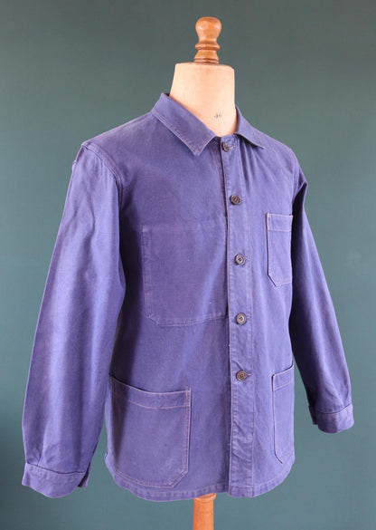 Vintage 1960s French workwear jacket - Vêtra - blue cotton twill chore coat - 42” chest
