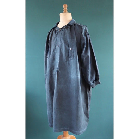 Antique 1900s French indigo biaude - linen workwear smock - 64" chest