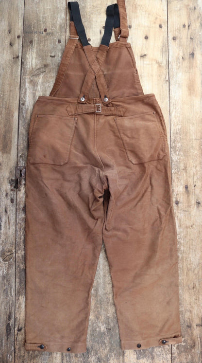 Vintage 1940s Le Mont St Michel overalls - buckle back - repaired and darned - brown moleskin - French workwear dungarees - 38 x 27”