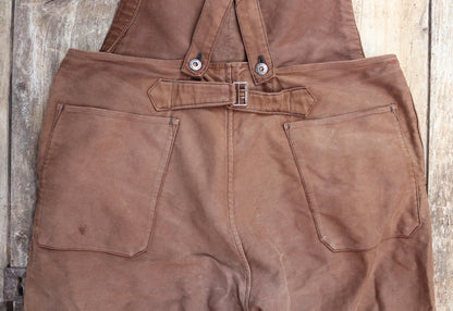 Vintage 1940s Le Mont St Michel overalls - buckle back - repaired and darned - brown moleskin - French workwear dungarees - 38 x 27”