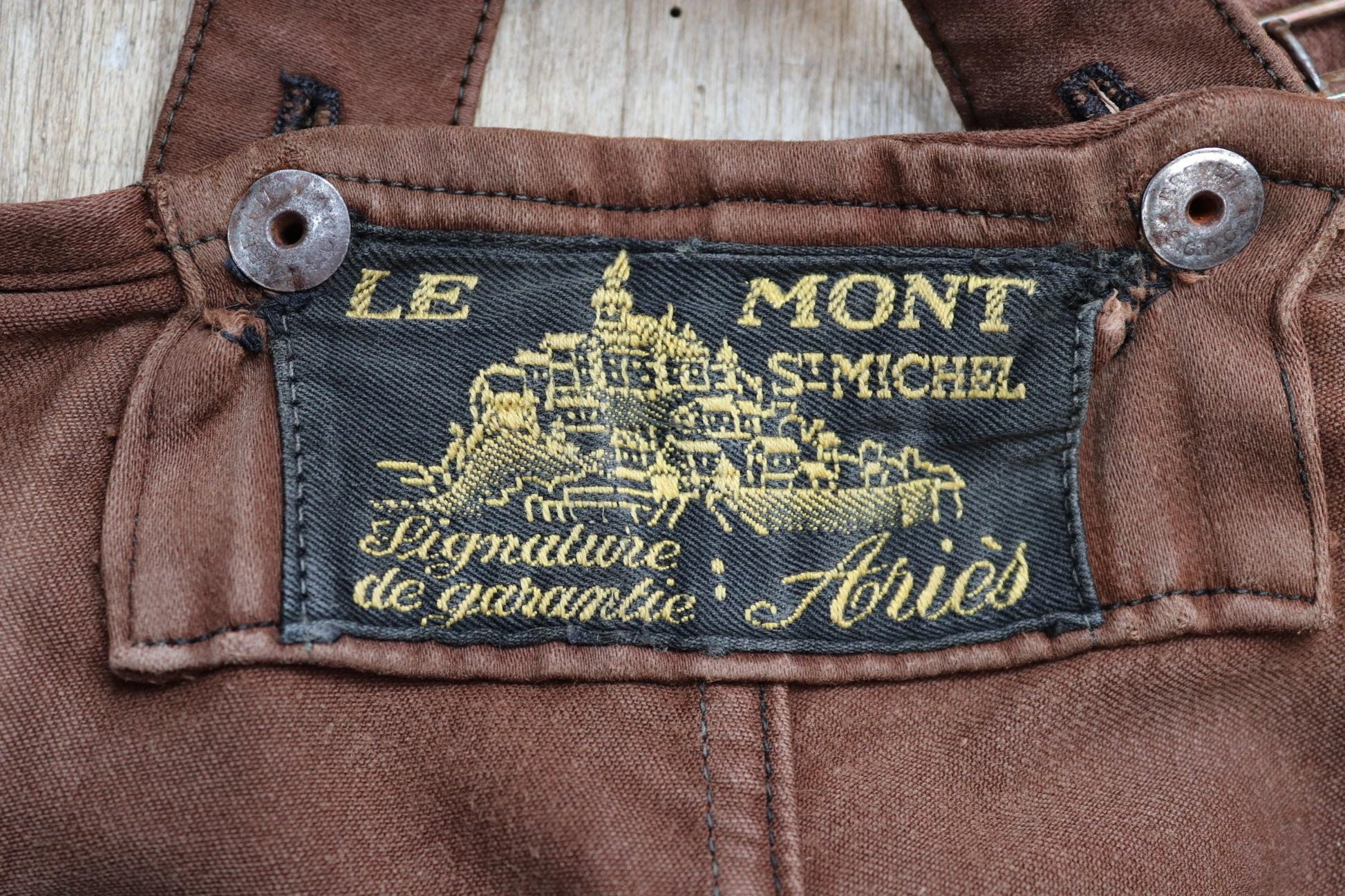 Vintage 1940s Le Mont St Michel overalls - buckle back - repaired and darned - brown moleskin - French workwear dungarees - 38 x 27”