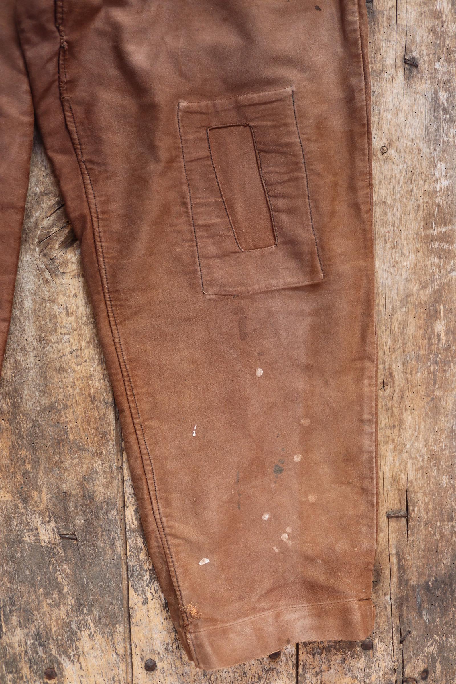 Vintage 1940s Le Mont St Michel overalls - buckle back - repaired and darned - brown moleskin - French workwear dungarees - 38 x 28”
