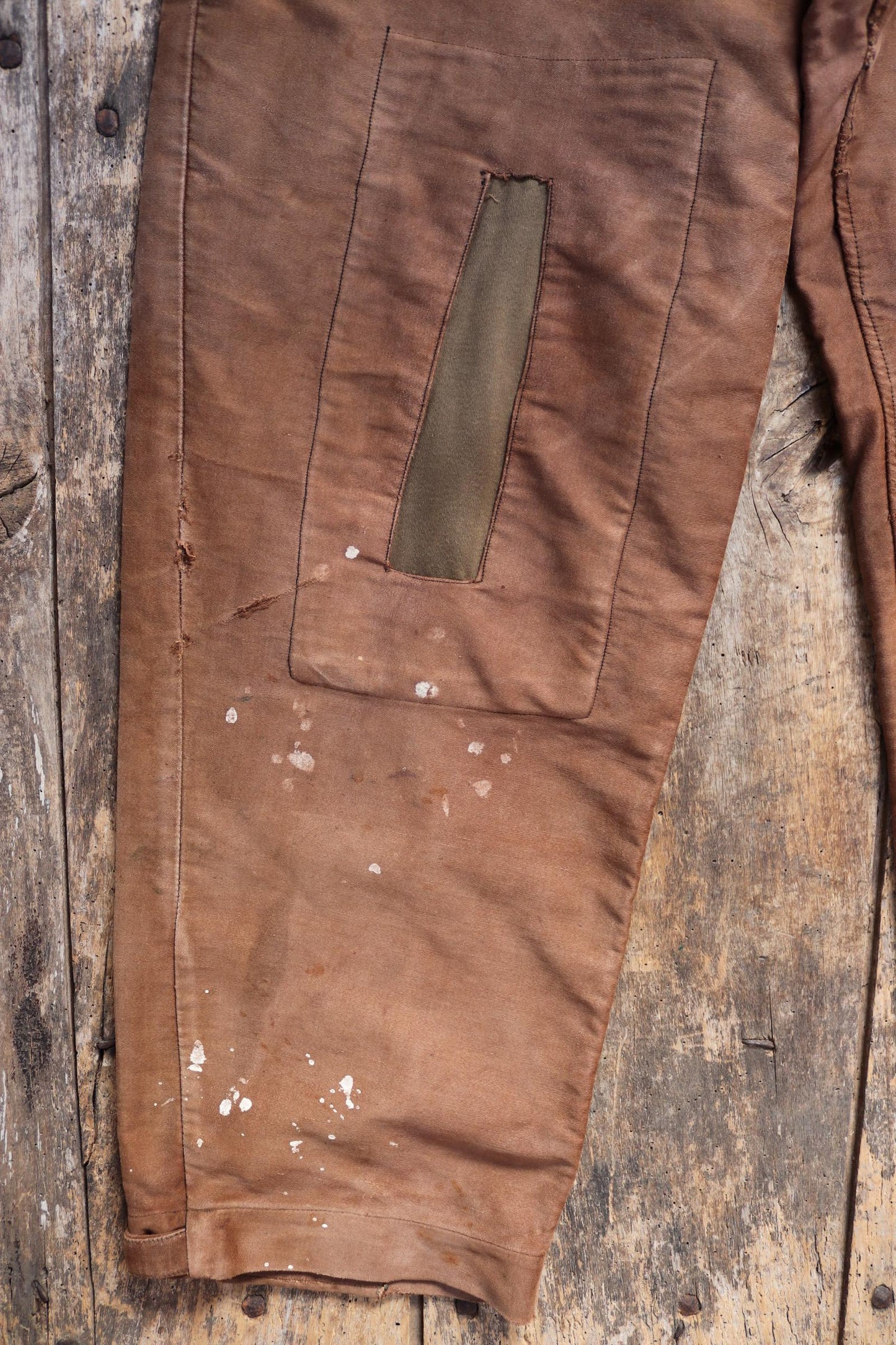 Vintage 1940s Le Mont St Michel overalls - buckle back - repaired and darned - brown moleskin - French workwear dungarees - 38 x 28”