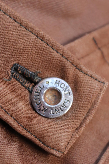 Vintage 1940s Le Mont St Michel overalls - buckle back - repaired and darned - brown moleskin - French workwear dungarees - 38 x 28”