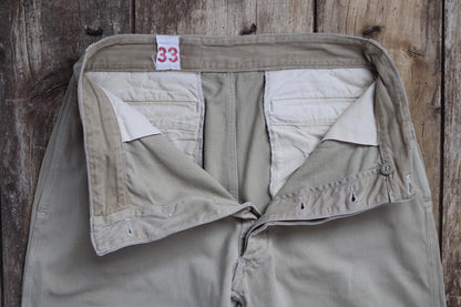 Vintage 1960s French army chinos - military trousers - pleated pants - 32" x 29"